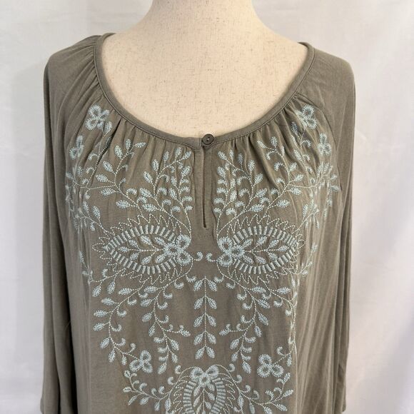 NWT J. Jill Womens 2X Plus Tunic Top Embroidered Olive Blue Boho Hippie - Picture 3 of 9